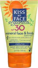 KISS MY FACE: Body & Face Mineral SPF 30 Natural Organic Sunscreen, 3.4 oz