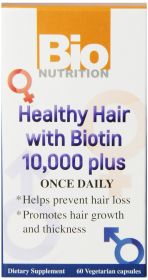 BIO NUTRITION: Healthy Hair with Biotin 10000 Plus, 60 vegetarian capsules